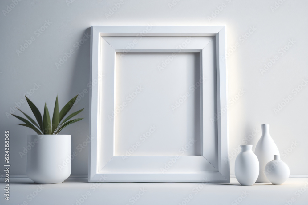 Empty photo frame mock up on interior wall, Generative Ai Empty photo frame mock up on interior wall, Generative Ai