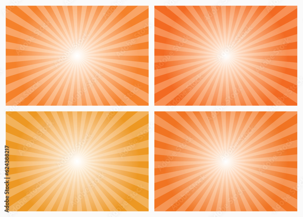 Orange and sunburst background set. Sunrise background. Radial rays ...