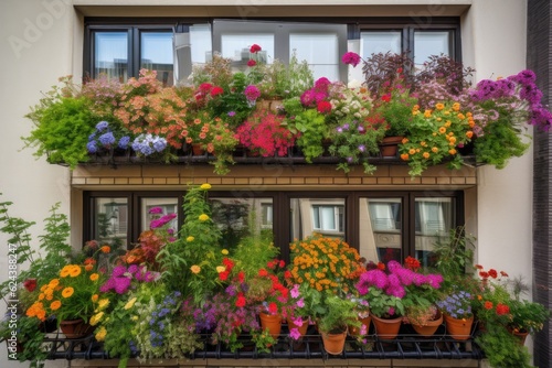 window garden overflowing with colorful blooms on a contemporary balcony, created with generative ai © altitudevisual