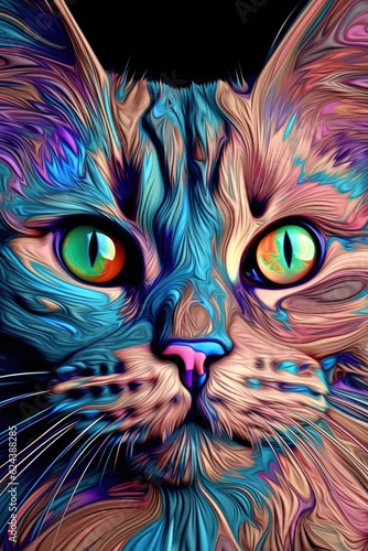 Munchkin Siamese cat psychedelic look. Generative AI