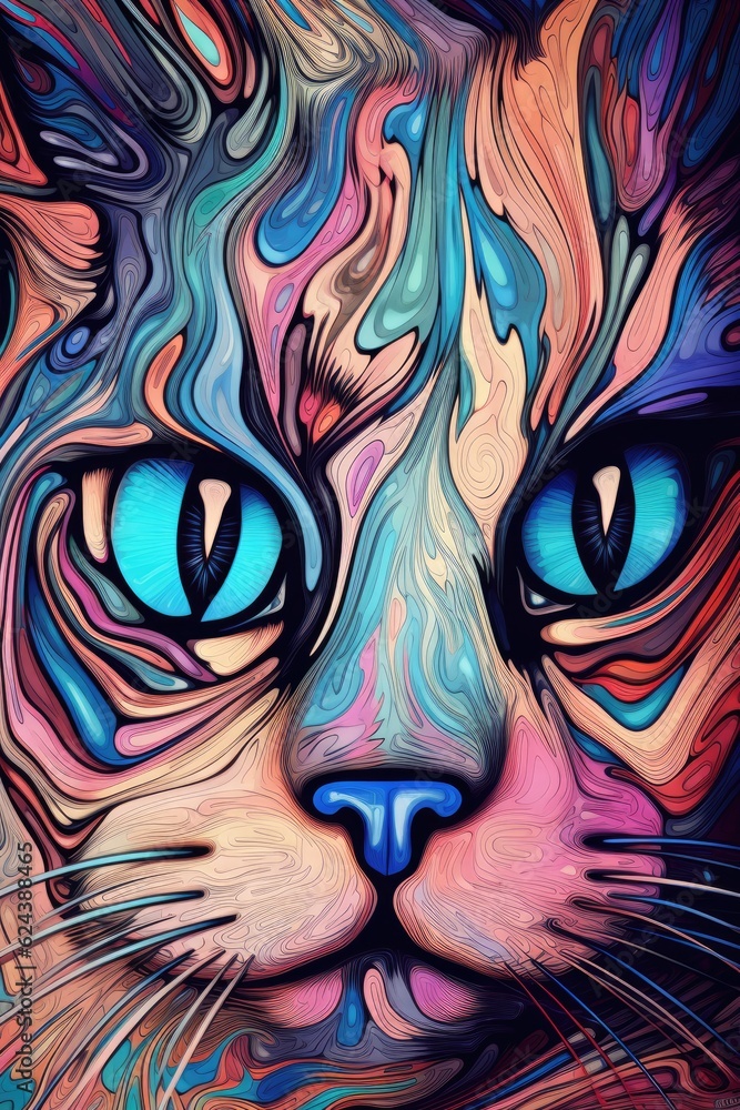 Siamese cat psychedelic look. Generative AI