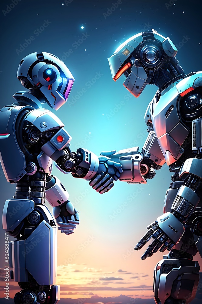 futuristic robot handshake with digital background futuristic robot handshake with digital background