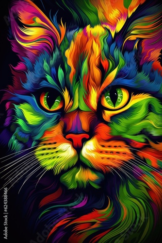 Serrade Petit cat psychedelic look. Generative AI