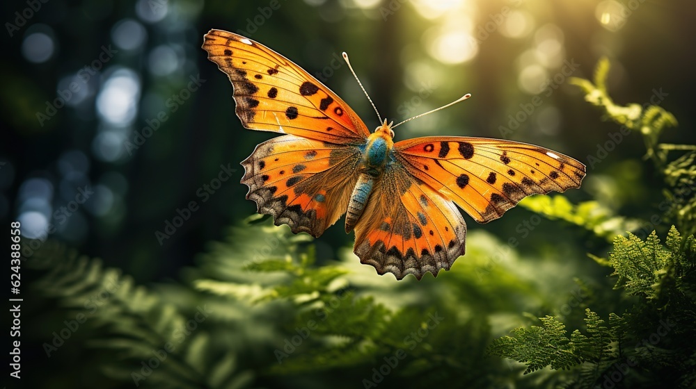 Fototapeta premium Beautiful orange butterfly insect, AI generated image