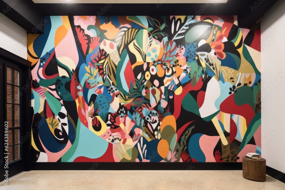 Obraz premium abstract mural with mix of colors and shapes on blank wall, created with generative ai