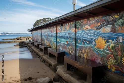 coastline, with colorful murals depicting aquatic life and scenery, created with generative ai © altitudevisual