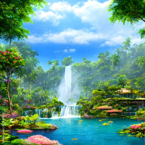 waterfall in the park, ai generated 