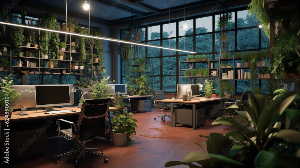 Plant filled office - AI Generated Plant filled office - AI Generated