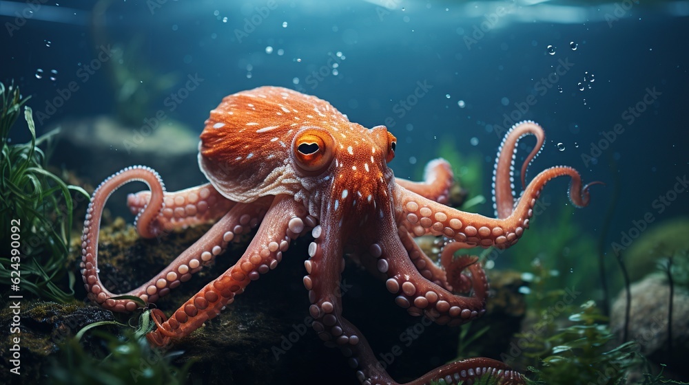 Beautiful octopus with blue sea water Beautiful octopus with blue sea water