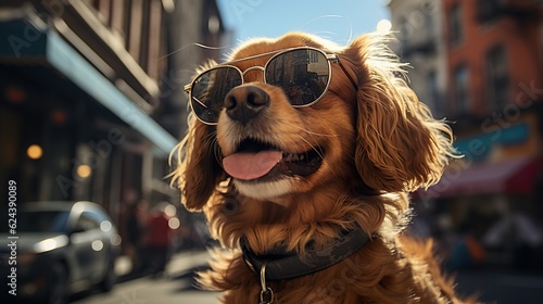 Cool dog in sunglasses sunny day Generative AI