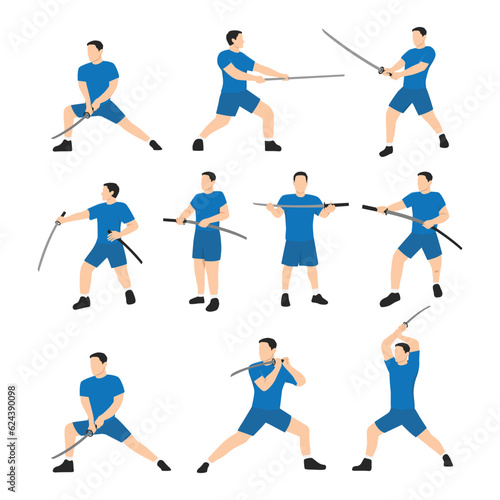 Man athlete aikido set character. Flat vector illustration isolated on white background