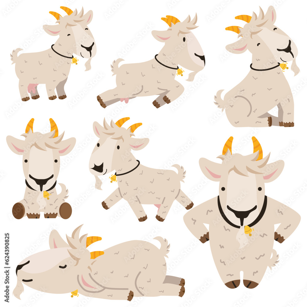 Obraz premium Cute goat cartoon vector flat set