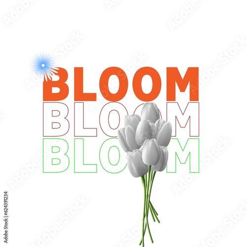 Bloom, This design is a celebration of growth and transformation. It features a simple typography with a beautiful and vibrant background. 