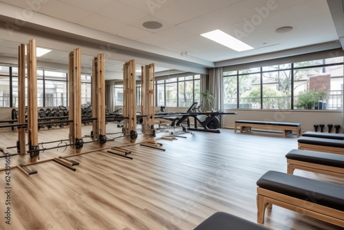 fitness studio, with variety of exercise equipment and classes for all different levels, created with generative ai © altitudevisual