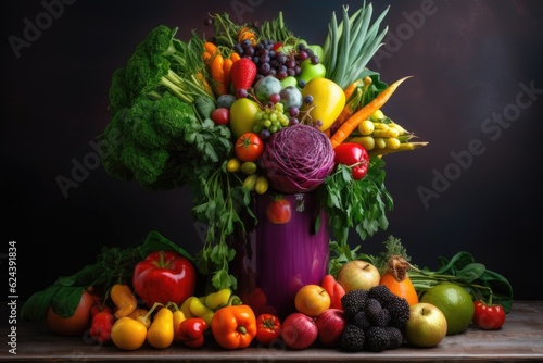 colorful mix of fruits and vegetables in a modern vase  created with generative ai