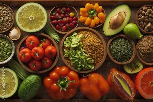 Indulge in the colorful nourishment of a captivating image showcasing a diverse selection of healthy foods