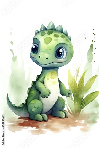 Watercolor Dinosaur. Cute and Playful Dino in Colorful Watercolor Style  Isolated Illustration for Children s Design  Generative AI