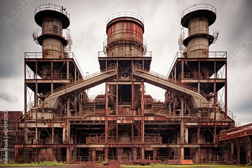 Sloss Furnace - Abandoned Mill and Industrial Landmark with Steel Tower and Smoke Stack in Birmingham, Alabama: Generative AI