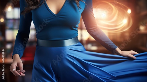 sexy female body using blue dress on blurred background