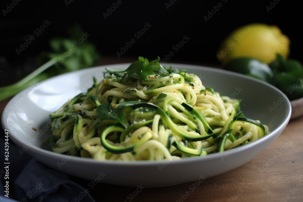 simple zucchini pasta dish with fresh herbs and garlic, created with generative ai