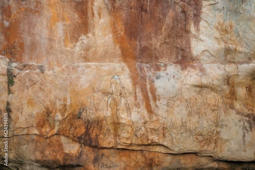 faded pigment and texture of aged rock art, created with generative ai