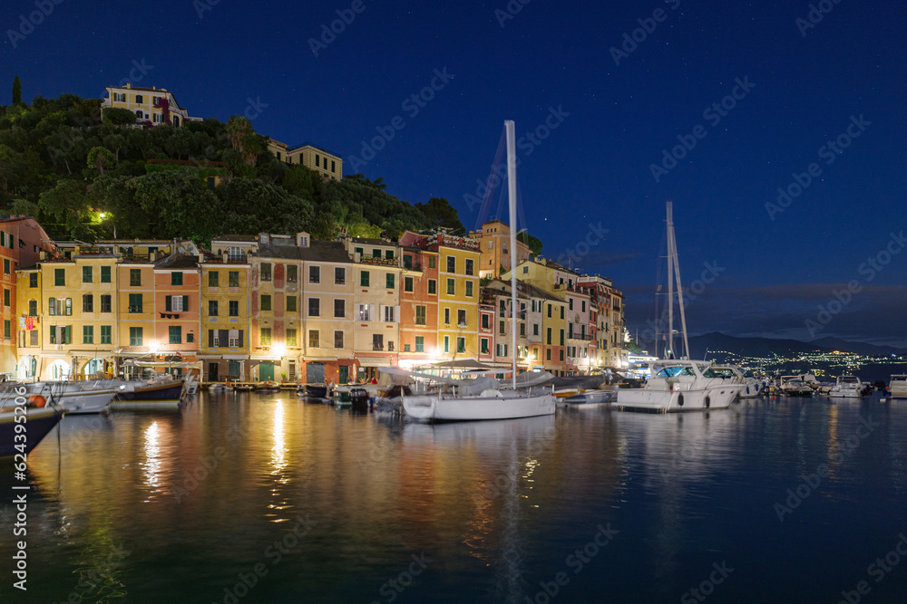 Townscape of Portofino at dusk, Liguria, Italy
