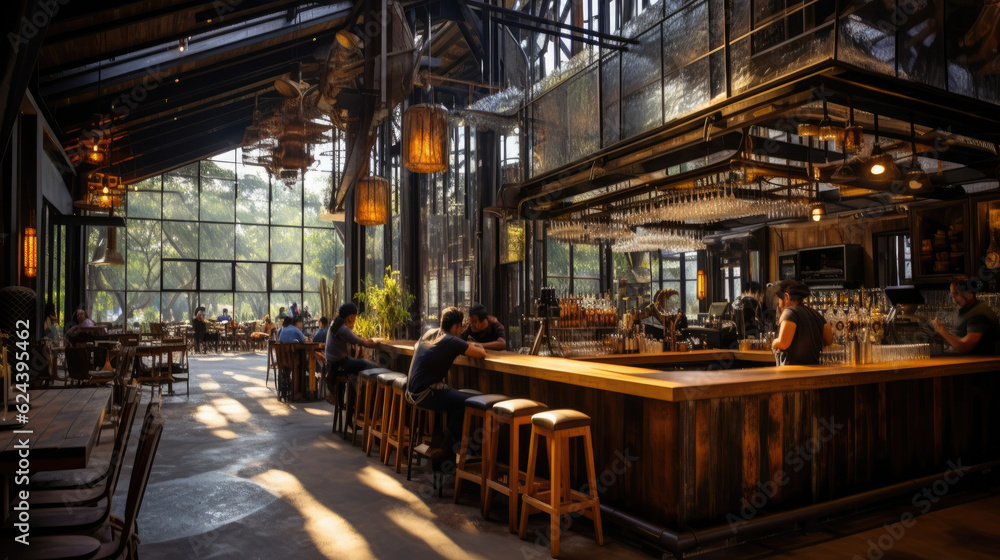 Rustic wooden table in a cozy restaurant setting Rustic wooden table in a cozy restaurant setting