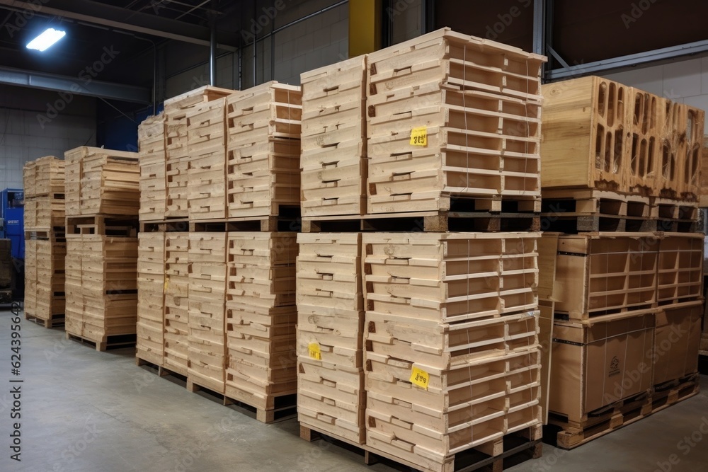 neatly stacked crates, ready to be shipped, created with generative ai