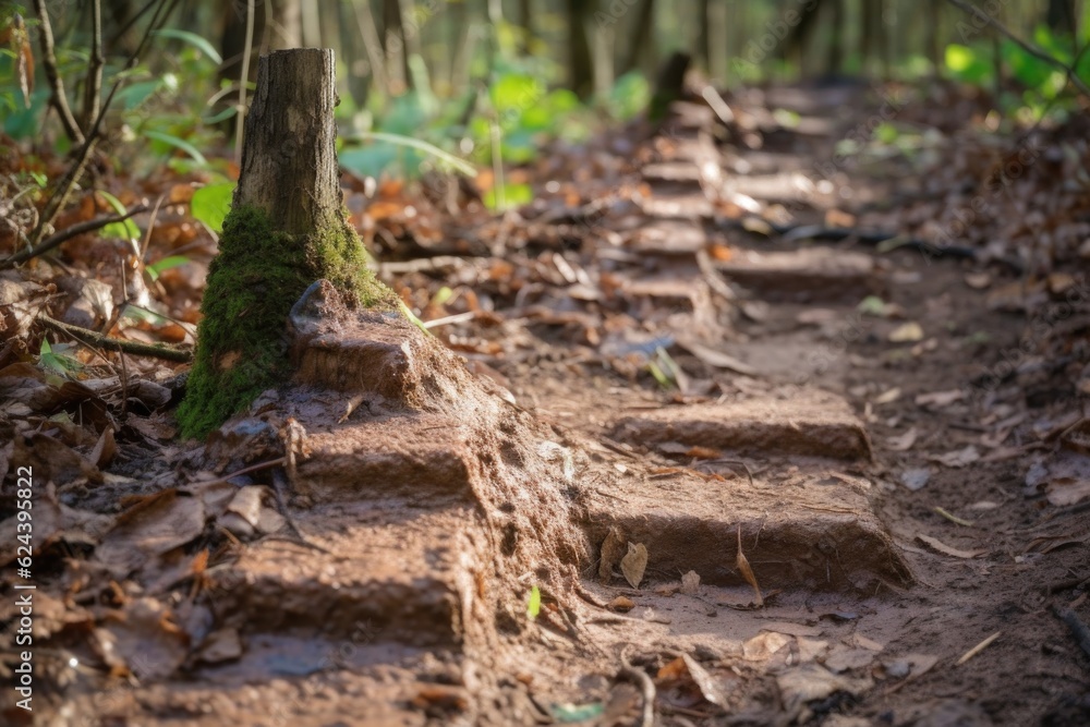 close-up of trail markers, with dirt and mud visible, created with generative ai close-up of trail markers, with dirt and mud visible, created with generative ai