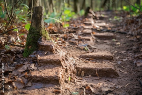 close-up of trail markers, with dirt and mud visible, created with generative ai