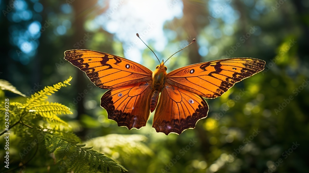 Fototapeta premium Beautiful orange butterfly insect, AI generated image
