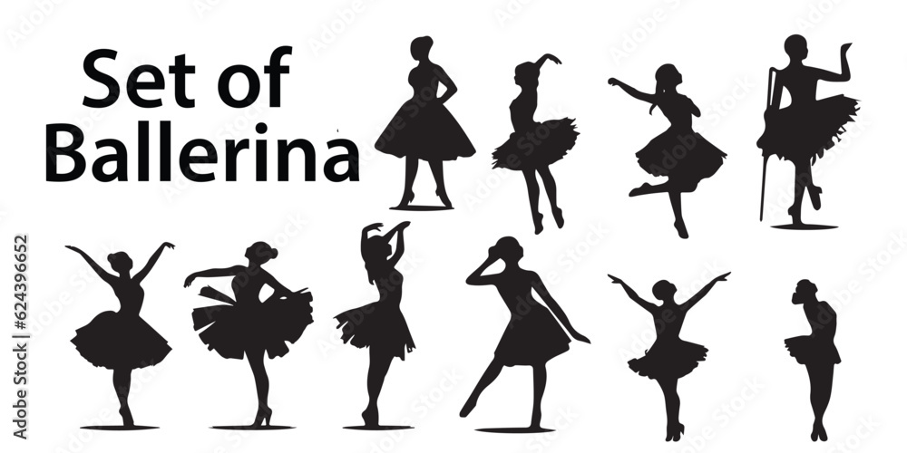 A Ballerina of dancing girls silhouette Vector set 