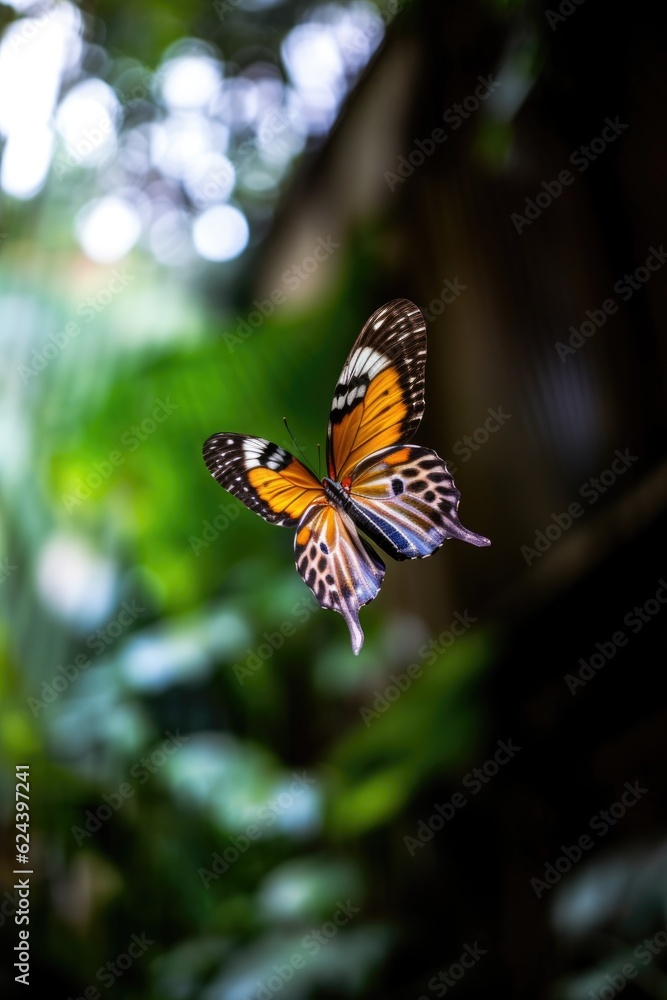 Fototapeta premium butterfly in mid-flight with blurred background, created with generative ai
