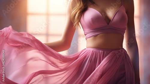 sexy woman in pink on blurred background