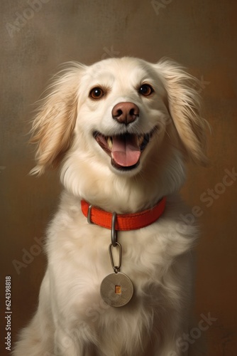 happy familys pet dog wearing a family member tag, created with generative ai