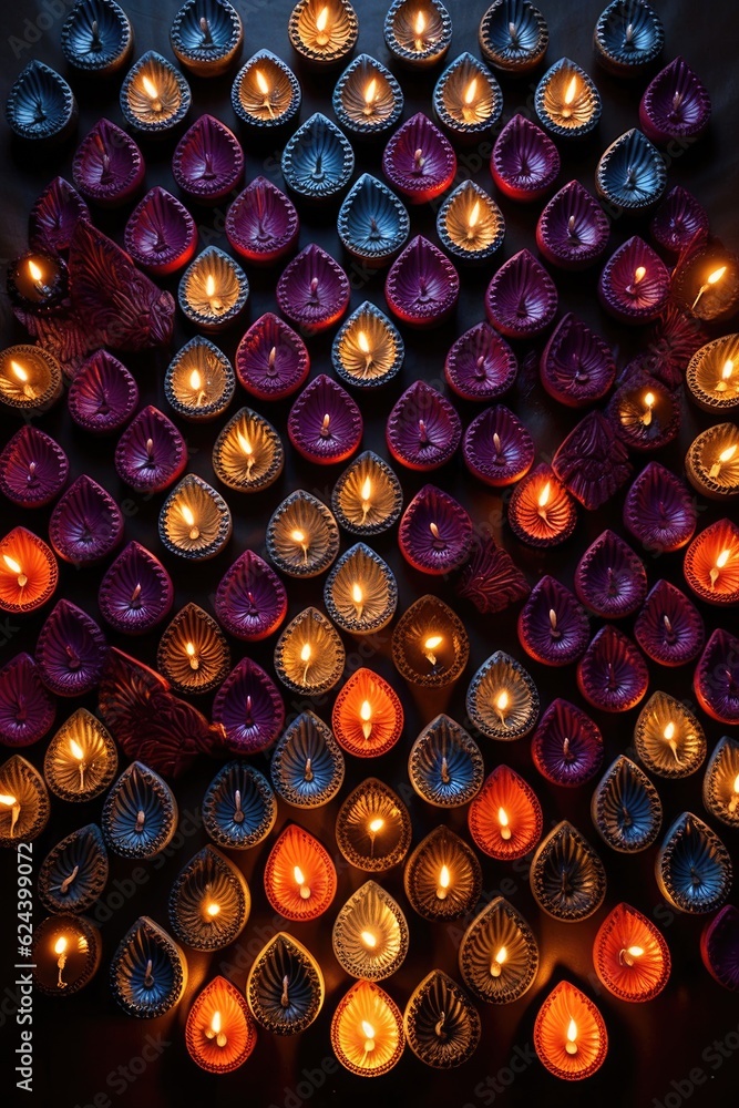 diwali diyas oil lamps arranged in a pattern, created with generative ai diwali diyas oil lamps arranged in a pattern, created with generative ai