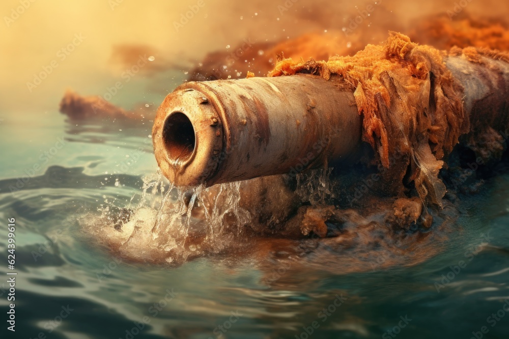 rusty old pipe breaking with water leaking, created with generative ai rusty old pipe breaking with water leaking, created with generative ai