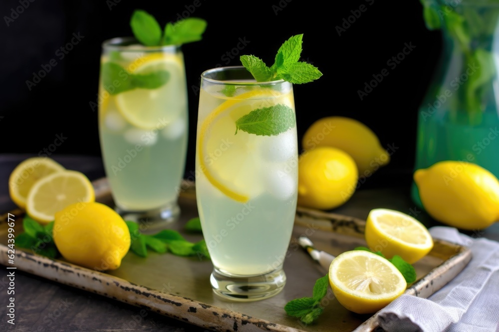 refreshing summer lemonade with a touch of mint, garnished with a slice of lemon, created with generative ai refreshing summer lemonade with a touch of mint, garnished with a slice of lemon, created with generative ai