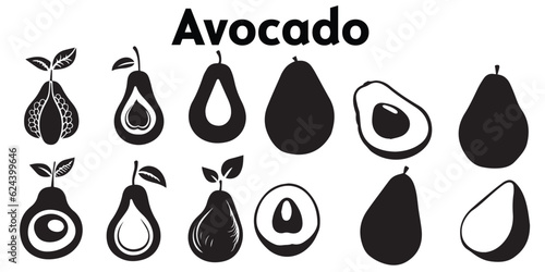 Set of silhouette Avocado Vector Illustration. Avocado Black Vector Illustration.