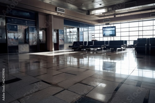 empty airport terminal, with traces of past passengers and their journeys, created with generative ai
