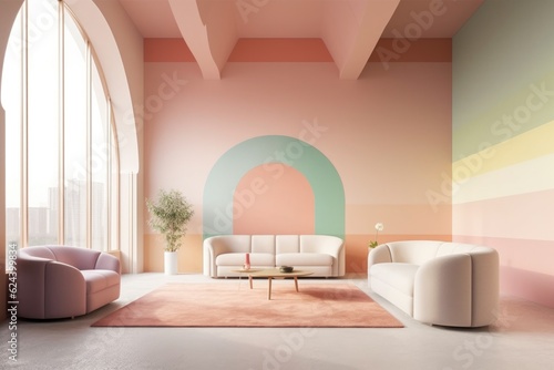 minimalist furniture in a pastel-colored space  created with generative ai