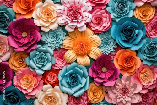 colorful paper flower wall for a vibrant background  created with generative ai