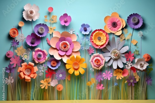 colorful paper flower garden with various shapes and sizes, created with generative ai