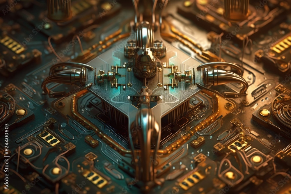 futuristic bionic neural chip on a circuit board, created with generative ai