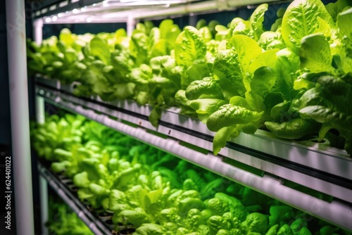 hydroponic lettuce growing in a vertical farm setup  created with generative ai