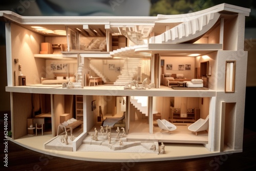 cross-section of a 3d printed house, showing interior design, created with generative ai