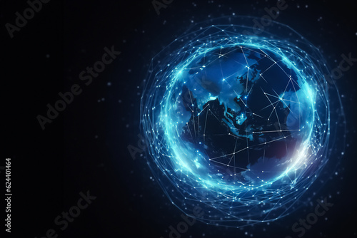 Planet earth surrounded by a network that symbolizes internet connection. high data, hyper high detail realistic concept.Generative AI, illustration