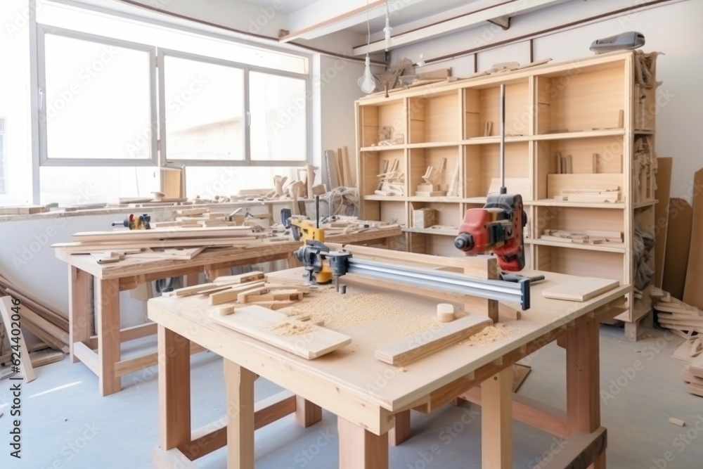 carpentry workshop with various tools and materials for creating custom ...
