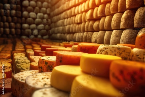 macro shot of cheese texture in cellar, created with generative ai