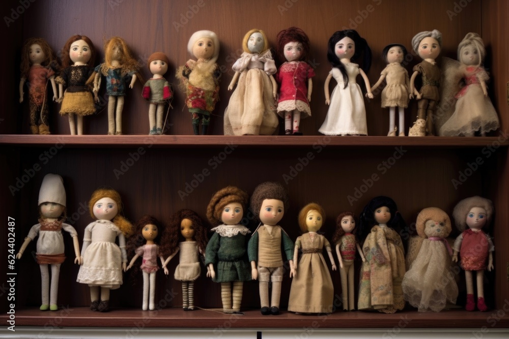 Obraz premium dolls in various stages of completion on a shelf, created with generative ai